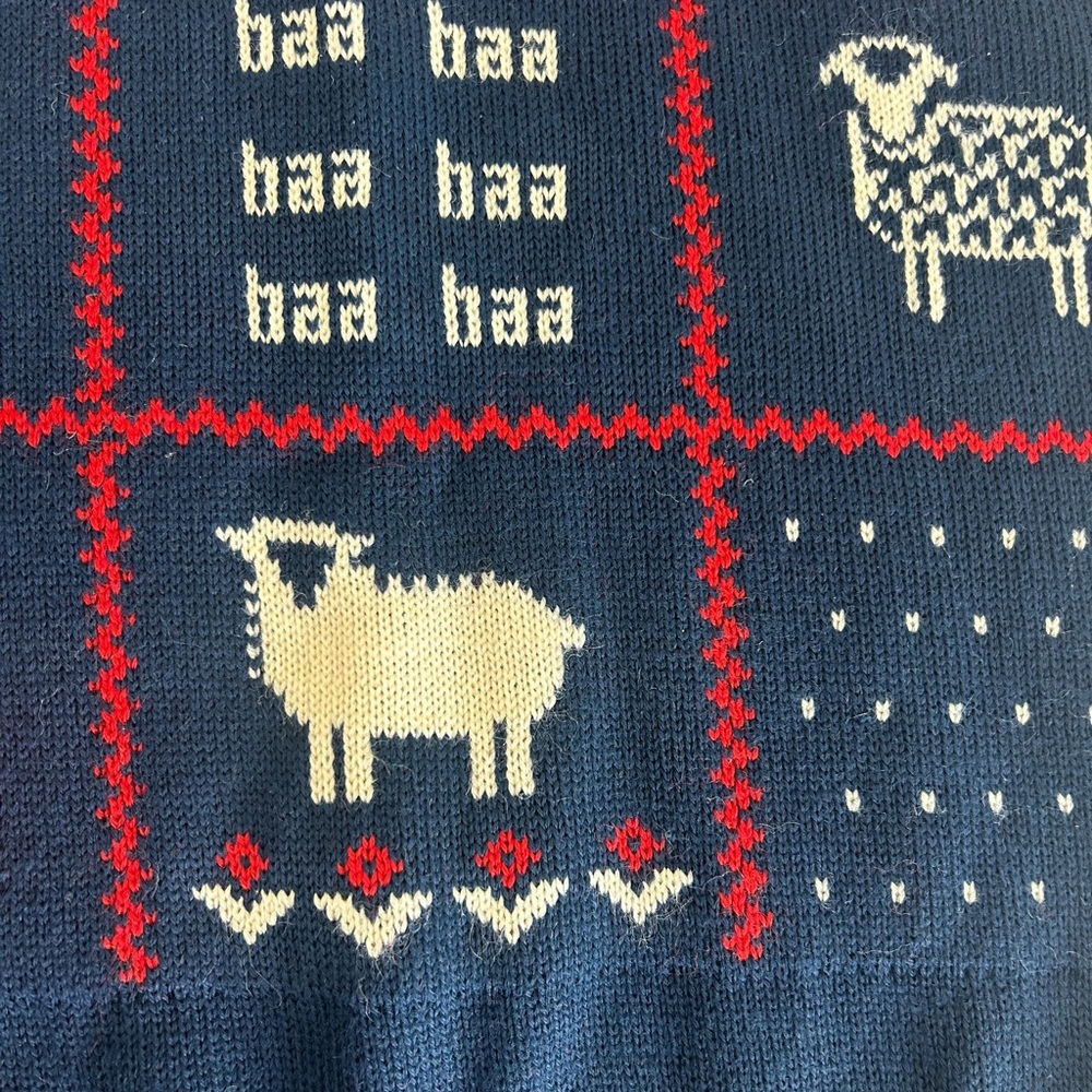 VTG 80s Pendleton Baa Baa baa Sheep Tic Tac Toe Wool Sweater Vest Navy Small - Picture 4 of 11
